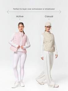 GLOWMODE Packable Thermal Warm Lined Slim Fit Reflective Logo Down Vest With Side Pockets Running Workout Winter - Baby Pink - View 7