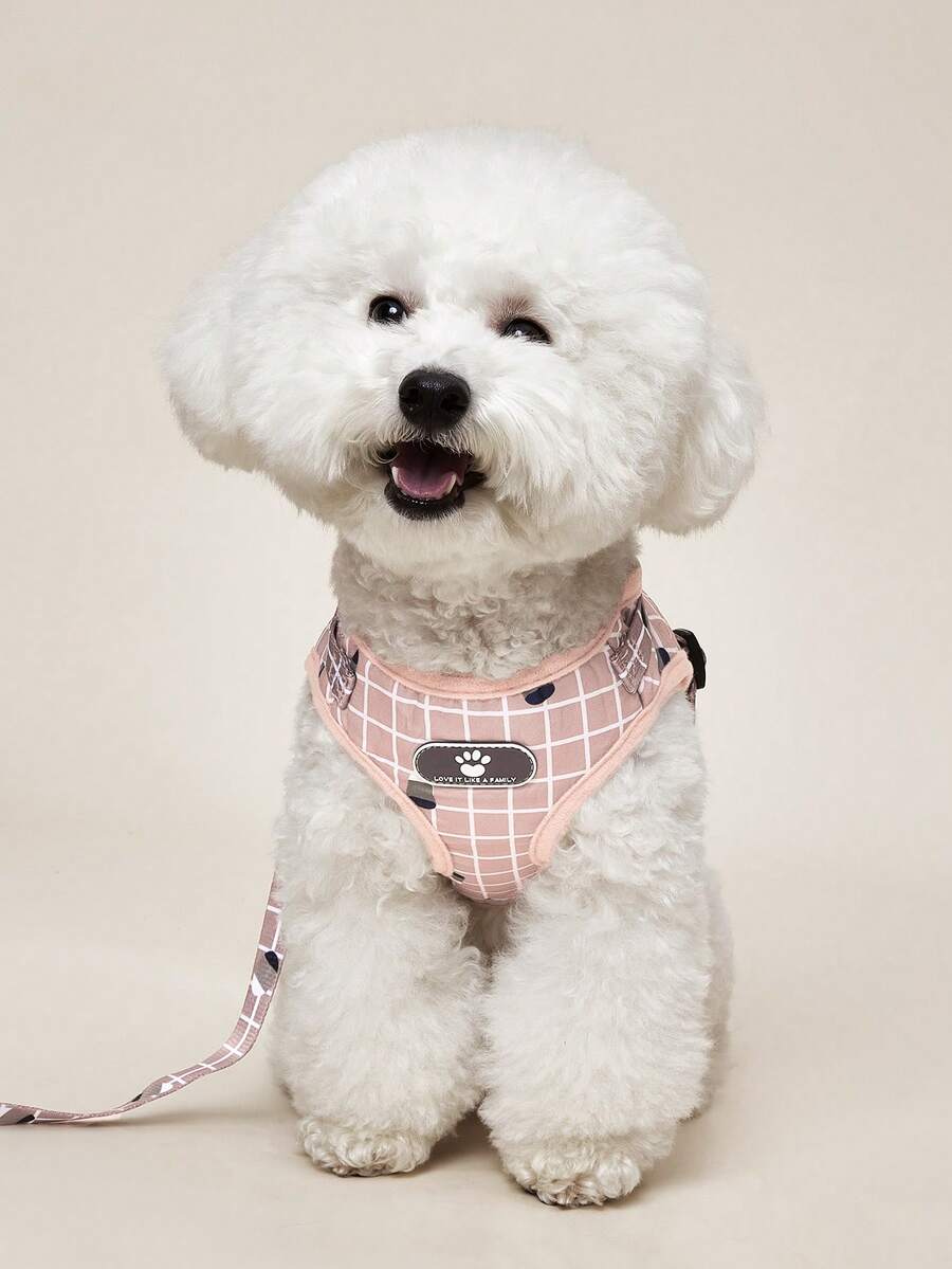 PETSIN 猫背带和牵引绳套装、带反光条的透气网眼宠物背心背带、适合小型猫的可调节步入式背带（粉色图案）、猫弹簧玩具、带铃铛的猫项圈 - 淺粉色 - 查看 1