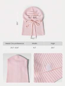 GLOWMODE Keep It Cozy 30% Wool Soft Warm Chill Ribbed Drawstrings Woven Balaclava Autumn Winter Daily Casual Wear - Pink - View 7