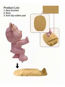 1pc Cartoon Bear Shaped Phone Stand, Compatible With Both Mobile Phones And Tablets, Suitable For Office Desktop, Bedside, Living Room, Study, Bedroom, Gifts, Etc.! Back To School - Pink push - View 4