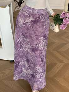 DAZY Women's Floral Print High Waist Elegant Fashion Skirt - Baby Pink - View 1