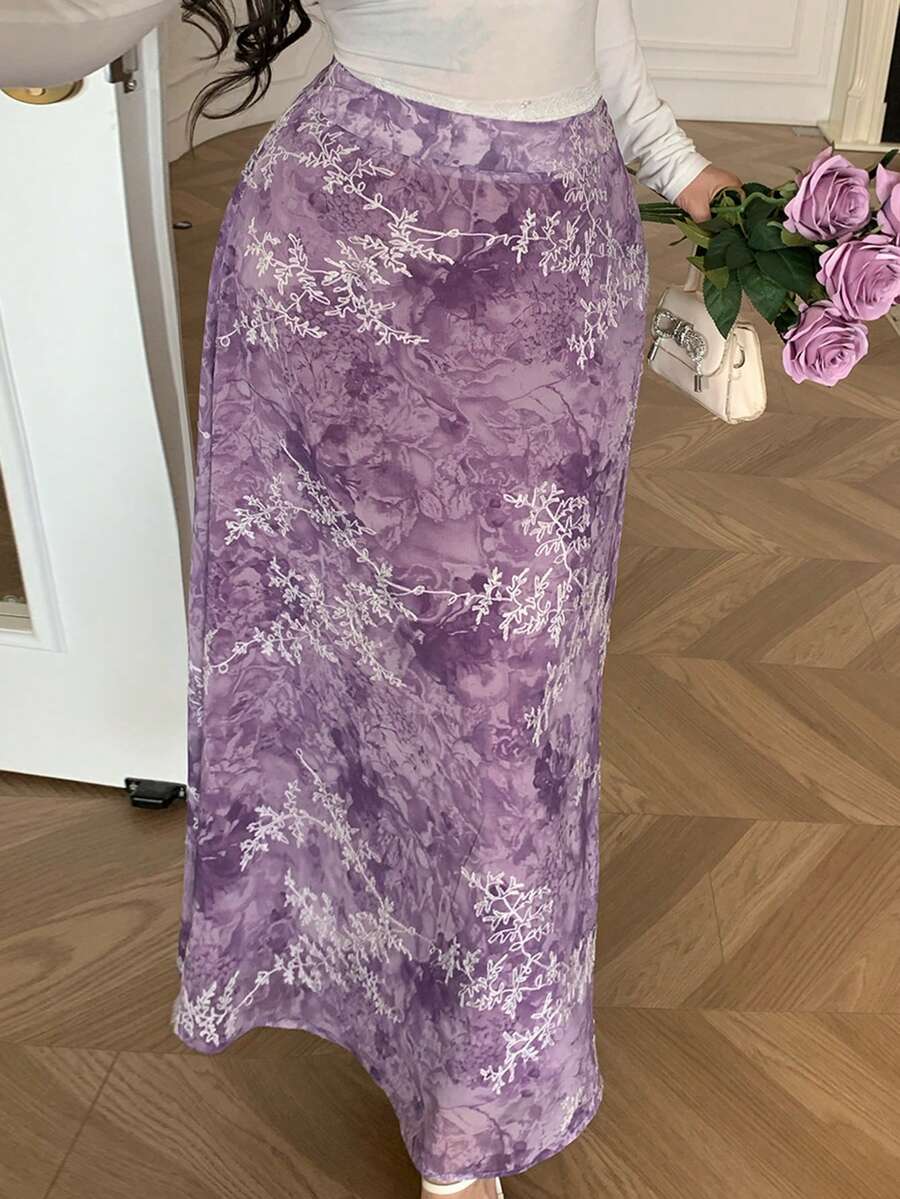 DAZY Women's Floral Print High Waist Elegant Fashion Skirt - Baby Pink - View 1