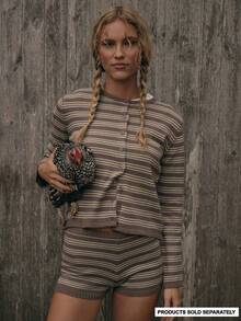 MUSERA Áo khoác cardigan cổ tròn viền ren kẻ sọc cài nút, phong cách đường phố dễ thương, phù hợp cho lễ hội, trang trại, đồng quê, cổ điển, mùa đông thanh lịch, mùa xuân. - Nhiều màu - Xem 1