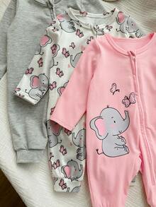 Newborn Baby Girl Casual Cute Cartoon Pattern Knitted Long Sleeve Romper Pajamas - Multicolor - View 3