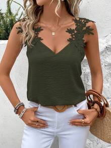 SHEIN Frenchy Women's Vacation Solid Color Applique Decor Fashion Camisole Summer - Olive Green - View 6