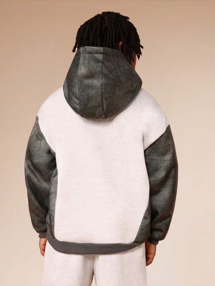 Camo Color Block Hoodie With Centre Pocket