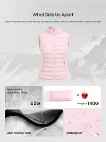 GLOWMODE Packable Thermal Warm Lined Slim Fit Reflective Logo Down Vest With Side Pockets Running Workout Winter - Baby Pink - View 3