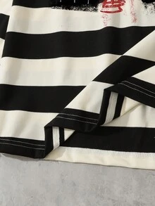 ROMWE MEN Street Life 男士条纹字母印花长袖休闲宽松 Polo 衫 - 彩色 - 查看 4