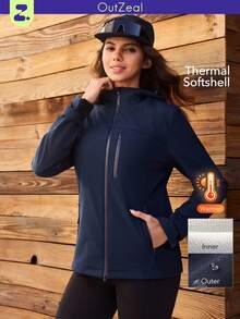 OutZeal 女士防水保暖内衬拉链口袋修身户外冲锋衣秋冬款 G21徒步露营 - 藏蓝色 - 查看 1