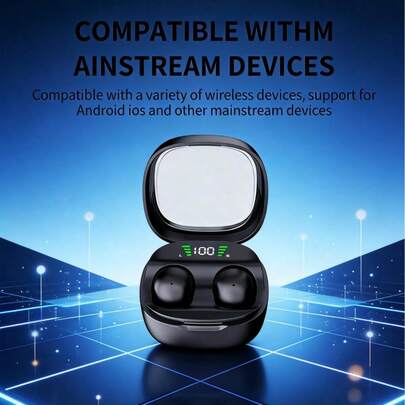 Teckwe 小巧无线耳机，触控操作，迷你蓝牙耳机，高保真立体声，LED充电盒，内置麦克风，适合运动、工作、旅行和睡眠。（耳机电池容量：25mAh）（充电盒电池容量：180mAh）（蓝牙配对名称：MINI）