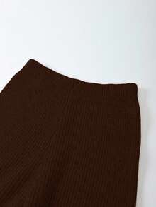 SHEIN Franclia 2pcs/Set Women Casual Loose Solid Color Turtleneck Sweater, Versatile & Elegant, Autumn/Winter - Chocolate Brown - View 3