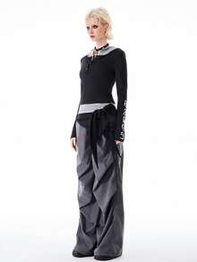 Bloopia 女士哥特风印花修身长袖连帽针织上衣，时尚百搭，适合秋季穿着 - 黑色 - 查看 7