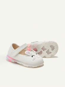 Cozy Pixies 1 Pair White Bunny Shoes With Glossy Texture, 3D Rabbit Ear Design, Hook And Loop Strap For Easy On/Off, Cute Cartoon, Soft & Comfortable, Fashion Princess Shoes - White - View 6