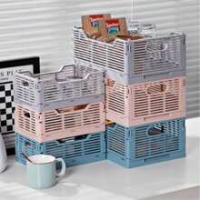 4PCS Modern Stackable Plastic Storage Baskets, Foldable Organizer Boxes For Snacks, Fridge & Desktop, Home & Office Organization - Multicolor - View 8