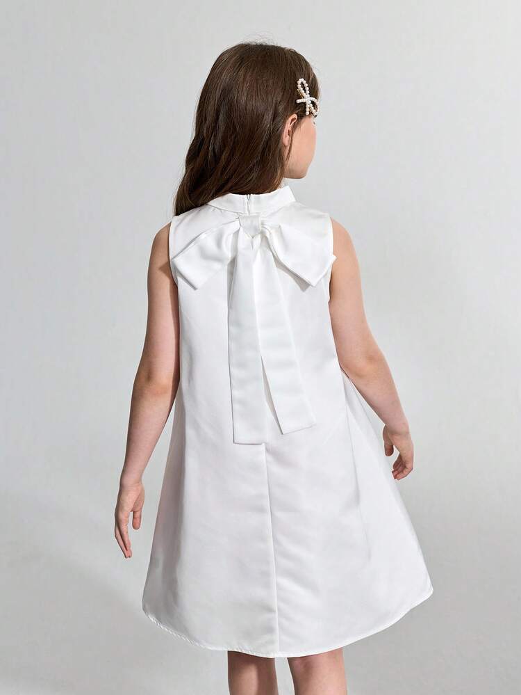 Tween Girl Woven White 3D Floral Hem Sleeveless Elegant Dress