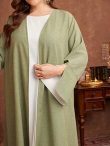 Al Najma 大码女式纯色长袖休闲长款阿拉伯长袍 - 綠色 - 查看 3