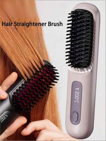 Teckwe PinkSings S7 无线直发梳，带液晶显示屏、温度调节、便携式小滑梳、女士负离子吹风机、烧烤功能、陶瓷涂层、2000mAh 可充电锂电池