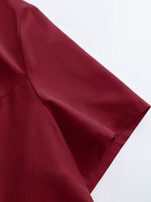 GlowEve CURVE Plus Size Elegant Commuter Solid Color Bow Decor Shirt - Burgundy - View 3