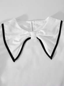 Reset Phase Teen Girl Peter Pan Collar Puff Sleeve Shirt And Wide Leg Pants Casual Outfit - Black and White - View 3