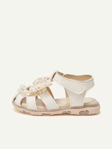 Cozy Pixies 1双可爱女婴凉鞋，镂空设计，透气，蝴蝶结花朵装饰，魔术贴搭扣，柔软舒适，百搭公主凉鞋 - 米色 - 查看 4