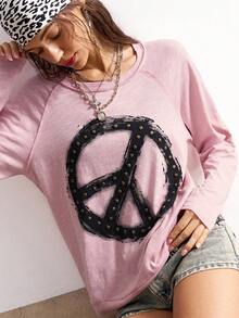 Bohemela 女士休闲纯色针织长袖宽松水洗T恤 - 粉色 - 查看 2