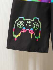 Teen Boy Video Game Print Beach Shorts - Black - View 7