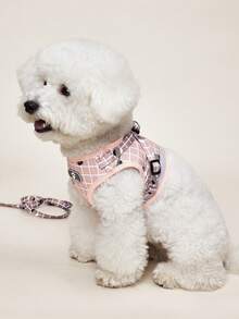 PETSIN 猫背带和牵引绳套装、带反光条的透气网眼宠物背心背带、适合小型猫的可调节步入式背带（粉色图案）、猫弹簧玩具、带铃铛的猫项圈 - 淺粉色 - 查看 7