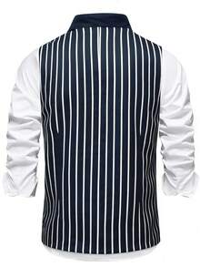 Manfinity Mode Casual Business Simple Double-Breasted Pocket Men's Suit Vest Men Suit Vest Men Double Breasted Vest - Navy Blue - View 2