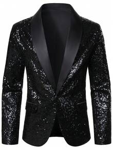 Manfinity AFTRDRK 男士时尚亮片派对西装外套 - 黑色 - 查看 4