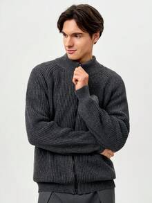 RONVEXI Men's Casual Daily Cardigan Knit Wear Men Men Sweater Jacket Men Cardigans Mock Neck Men - Dark Grey - View 4