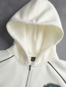 STYNVO 男士宽松落肩拉链休闲连帽卫衣，俱乐部短款拉链男士短款印花街头连帽衫，白色印花短款连帽衫，Y2K印花连帽卫衣，印花长袖上衣 - 白色 - 查看 6