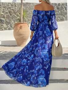 EMERY ROSE Women's Off Shoulder Floral Print Dress, Casual Elegant Beach Vacation Dress - Multicolor - View 2