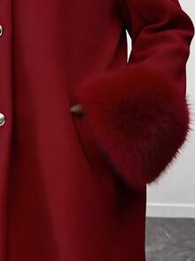 Elenzga Cardigan Panjang Berbulu Modis Ukuran Plus, Musim Gugur/Dingin - Merah - View 4