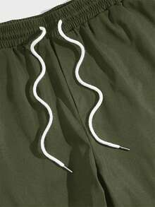 EASEVO 加大码男士字母图案抽绳腰带口袋休闲短裤 - 軍綠色 - 查看 6