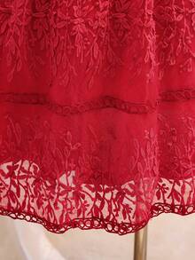 SHEIN Tween Girls' Elegant Lace Party Birthday Princess Dress - Red - View 4