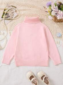Abito-maglione bianco tinta unita a collo alto e lunghezza media per ragazze, stile classico e versatile, adatto per l'autunno/inverno - Rosa Baby - Visualizzare 2