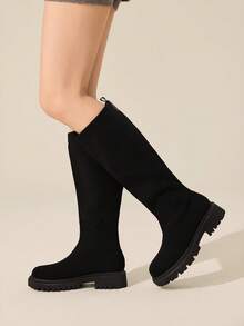 CUCCOO BASICS 女士时尚百搭通勤厚底过膝长靴 - 黑色 - 查看 3