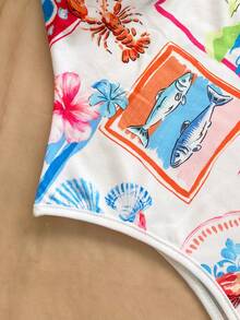 Soleia Women's Sexy Beach Vacation Style Ocean Creature Print Twist Front Halter Romper - Multicolor - View 5