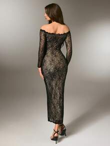 Nuvra Robe de maintien à manches longues et décolleté profond avec double couche et doublure. Robe galbante et sculptante pour la taille et les fesses, longueur intégrale - Noir - Voir 2