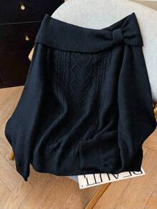 GlowEve CURVE Women's Elegant Loose Fit Off-Shoulder Plus Size Sweater, Suitable For Outings And Wedding Guests, Autumn/Winter Winter Sweaters Womens Sweaters Cowl Neck Sweater Navy Blue Sweater Cable Knit Sweater