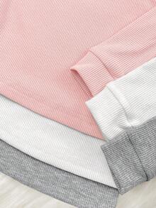 SHEIN Bộ đồ ngủ quần dài tay cổ tròn thoải mái tối giản cho bé gái sơ sinh Dozemod Kids, 2 món - Nhiều màu - Xem 6