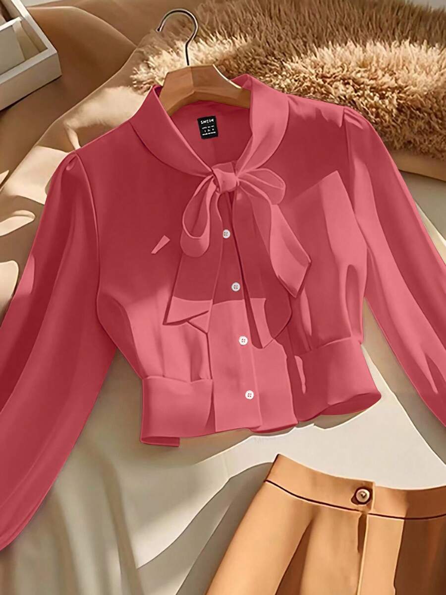 GlowEve 女士优雅通勤秋季衬衫 - 紅色 - 查看 1