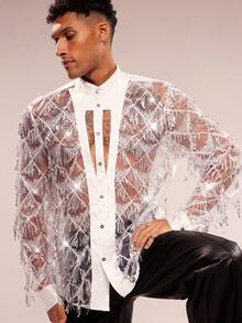 FeverCity 时尚创新亮片网眼男士衬衫