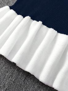 SHEIN Franclia 新款荷叶边针织连衣裙，复古优雅法式风格毛衣连衣裙，适合秋冬季穿着 - 寶藍色 - 查看 4