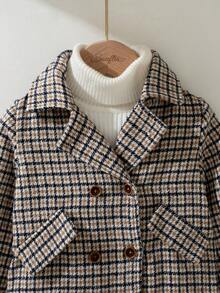 Souflis Souflis 法式复古秋冬新款优雅格纹翻领长袖大衣，适合外出、上学及各种场合，男士及男孩均可穿着。