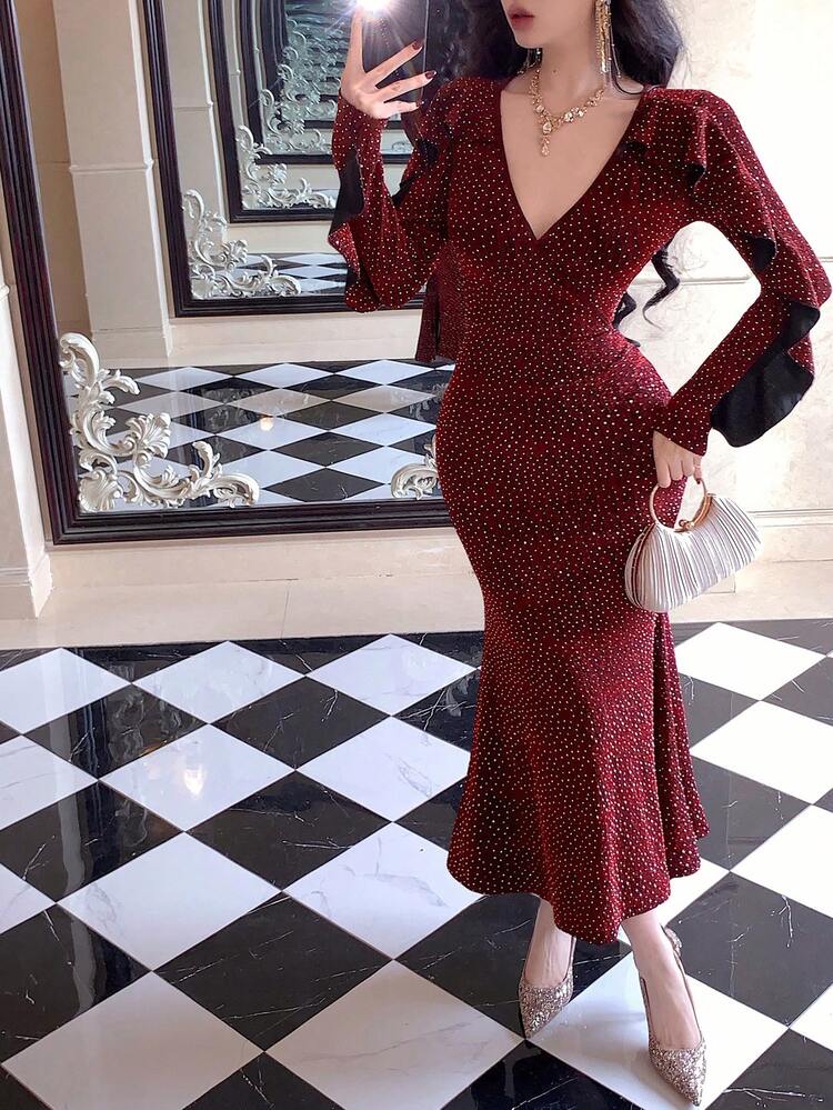 V-Neck Luxury Sparkling Elegant Party Dress Sundress