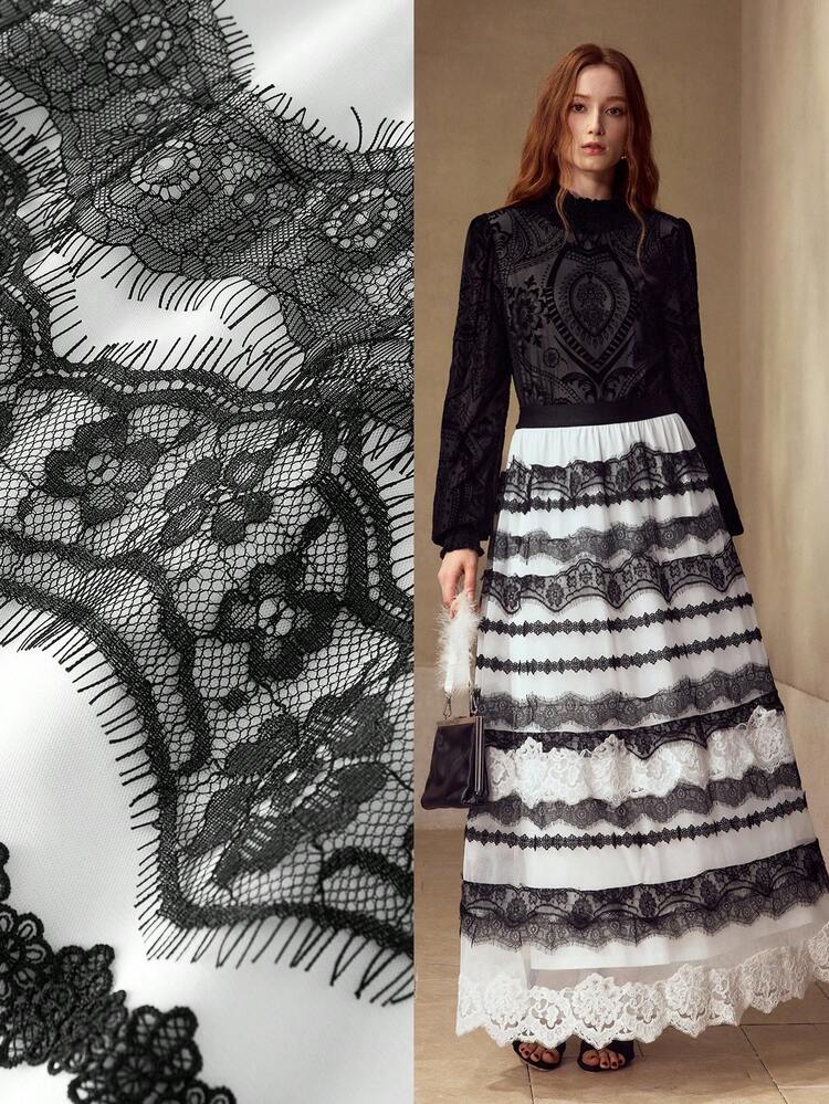 CHIFFON CONTRAST LACE A LINE SKIRT