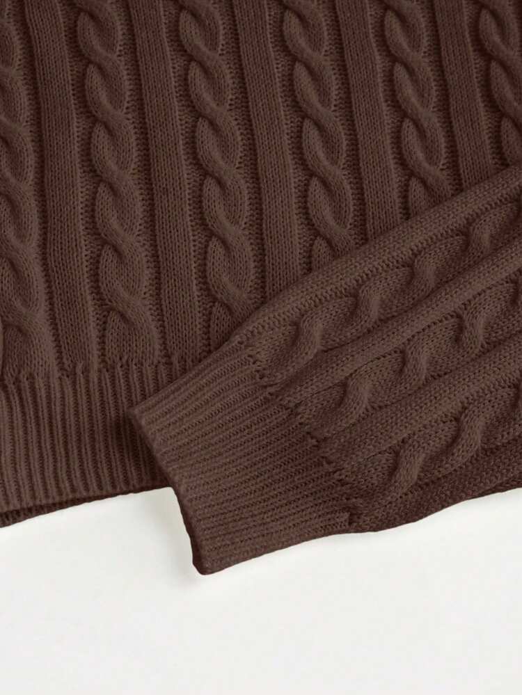 SHEIN Franclia Women's Casual Fashion Young Minimalist Versatile Commute Fitted Turndown Collar Lantern Sleeve Twist Knitting Sweater, Autumn/Winter - Coffee Brown - View 3