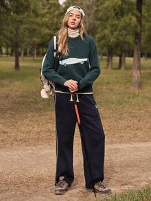 SHEIN In My Nature 常规版型长袖针织套头衫 - 綠色 - 查看 6