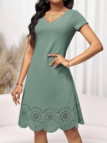 Editum 女士時尚純色中空短袖連衣裙